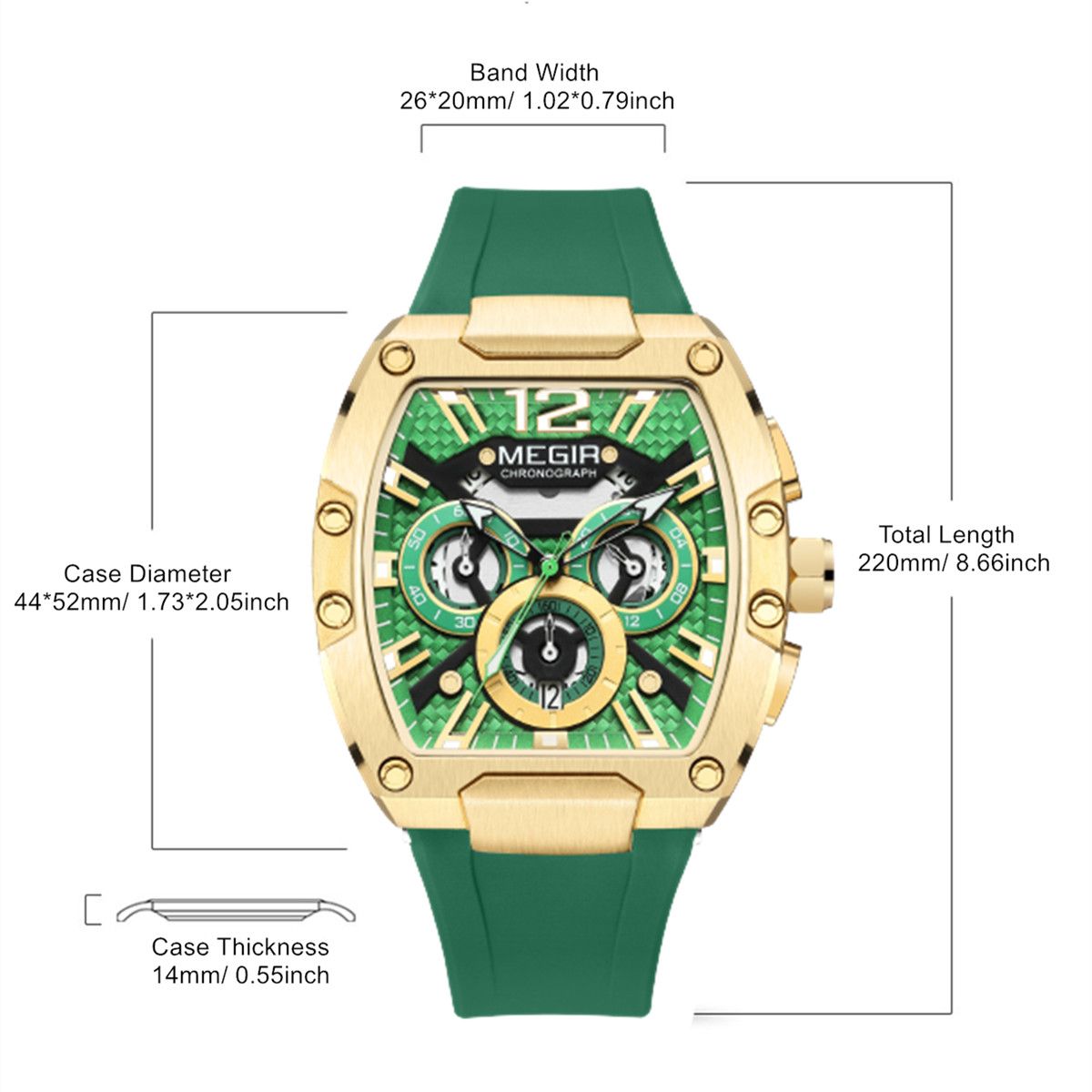 MEGIR Chronograph Luxury Sport Quartz Watch Men Waterproof Luminous Silicone Casual Big Dial Wristwatch Auto Date Reloj Hombre 8112