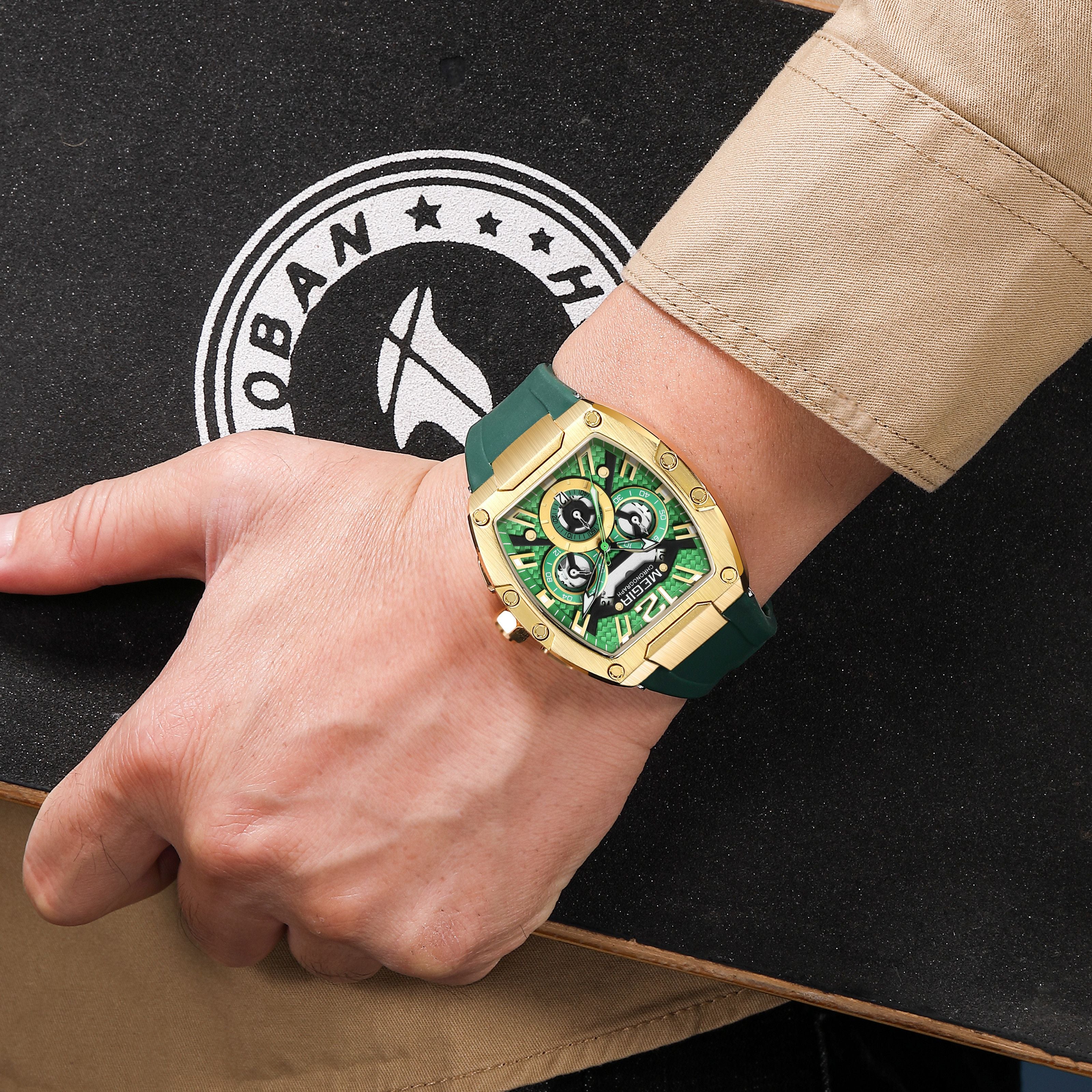 MEGIR Chronograph Luxury Sport Quartz Watch Men Waterproof Luminous Silicone Casual Big Dial Wristwatch Auto Date Reloj Hombre 8112