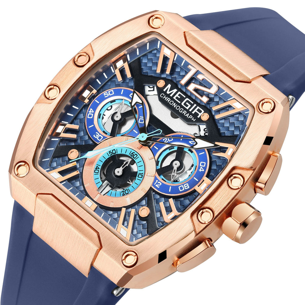 MEGIR Chronograph Luxury Sport Quartz Watch Men Waterproof Luminous Silicone Casual Big Dial Wristwatch Auto Date Reloj Hombre 8112