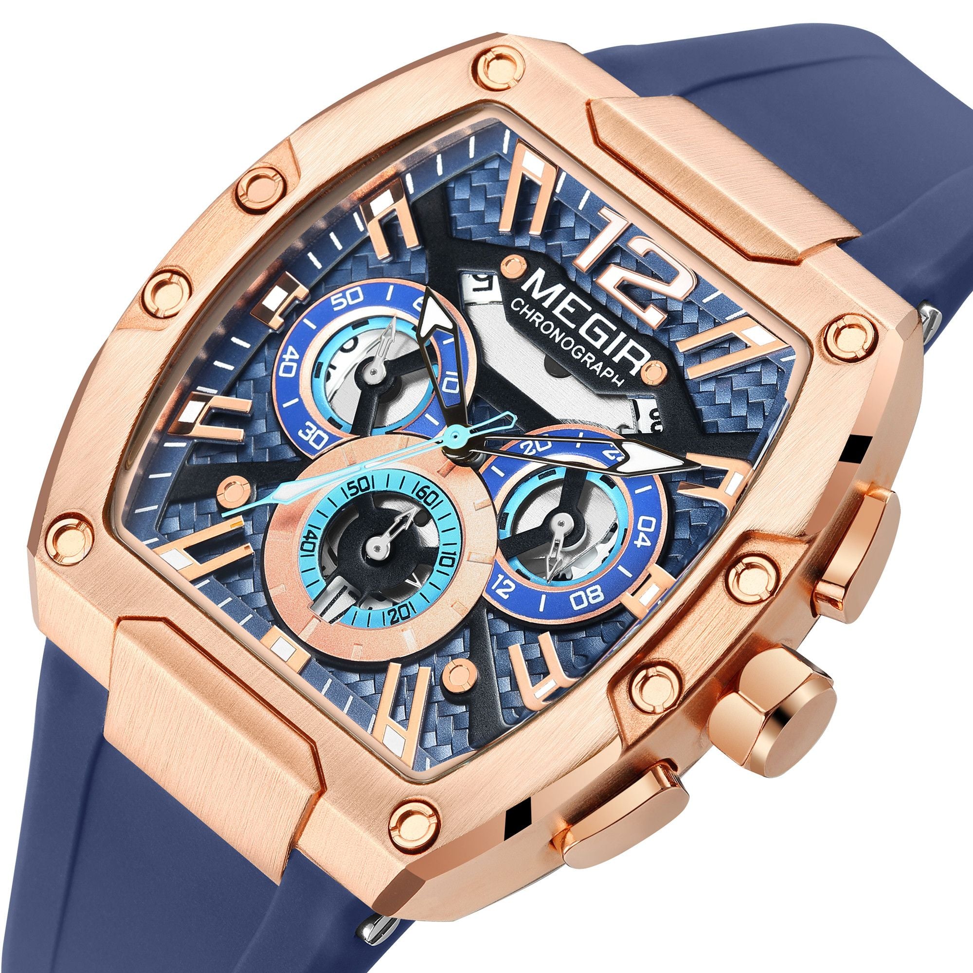 MEGIR Chronograph Luxury Sport Quartz Watch Men Waterproof Luminous Silicone Casual Big Dial Wristwatch Auto Date Reloj Hombre 8112