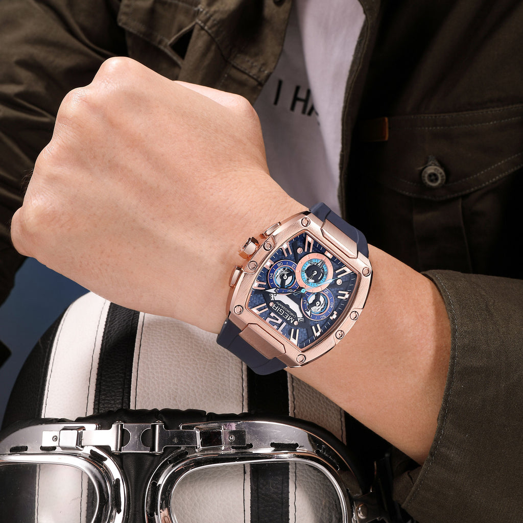 MEGIR Chronograph Luxury Sport Quartz Watch Men Waterproof Luminous Silicone Casual Big Dial Wristwatch Auto Date Reloj Hombre 8112