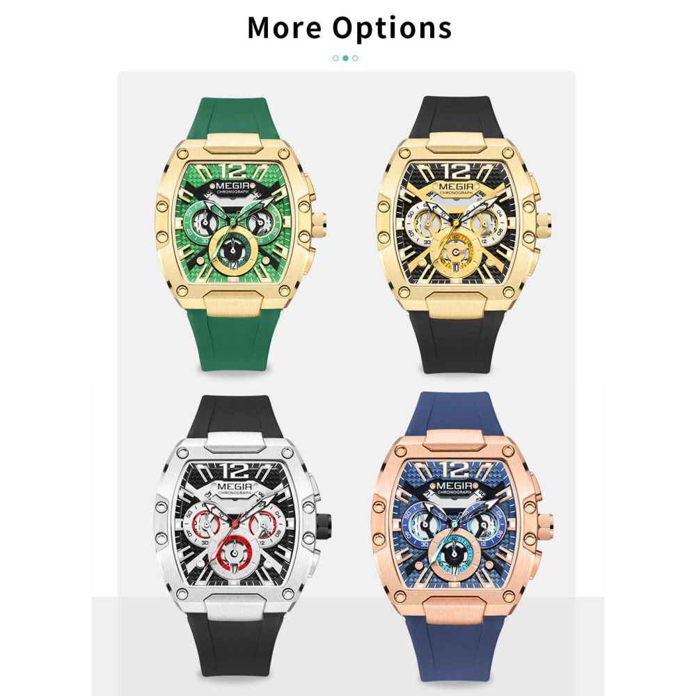 MEGIR Chronograph Luxury Sport Quartz Watch Men Waterproof Luminous Silicone Casual Big Dial Wristwatch Auto Date Reloj Hombre 8112