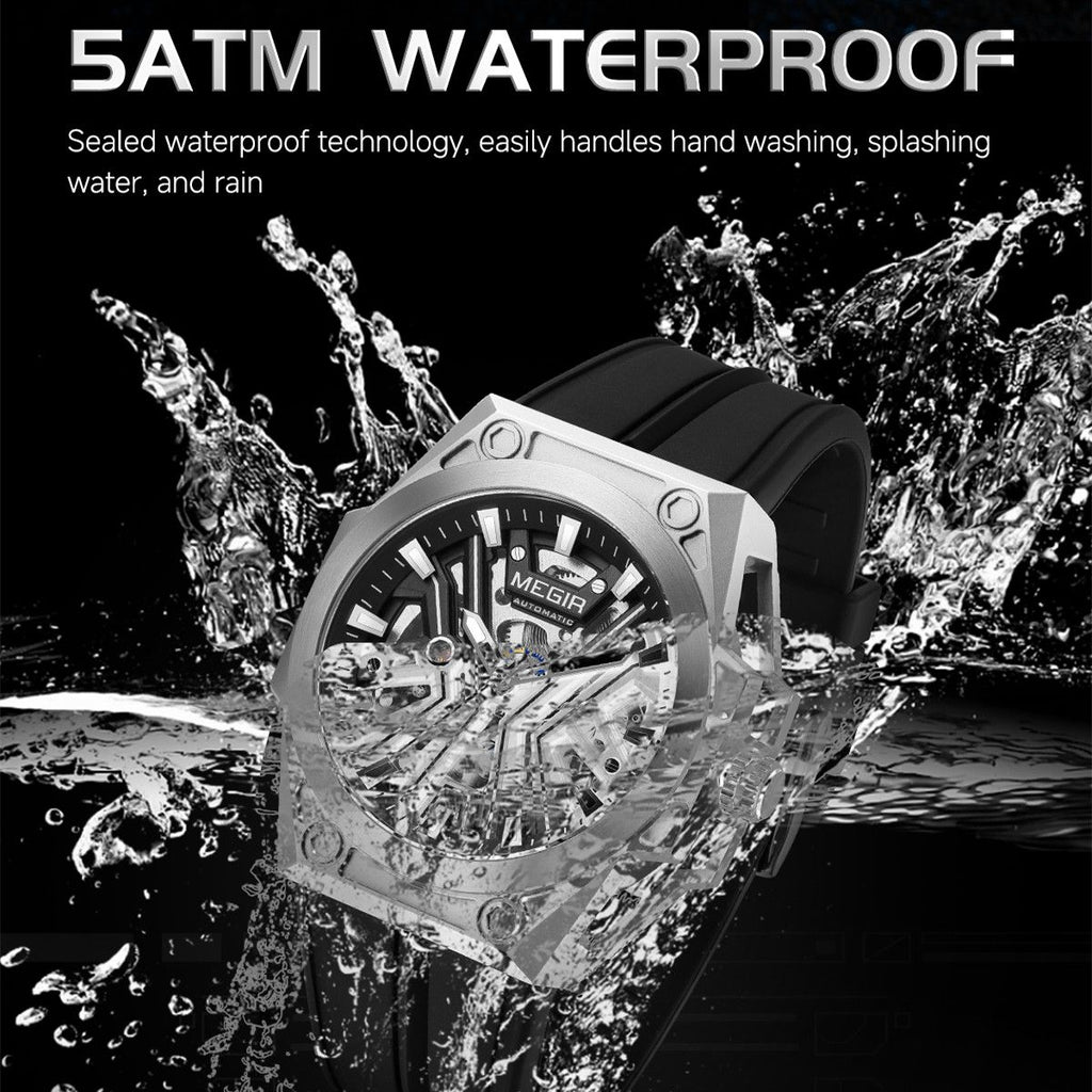 MEGIR Fashion Fully Automatic Mechanical Men's Watch Stainless Steel Case Sports Military Wristwatch Waterproof Watches Clock 8603-9