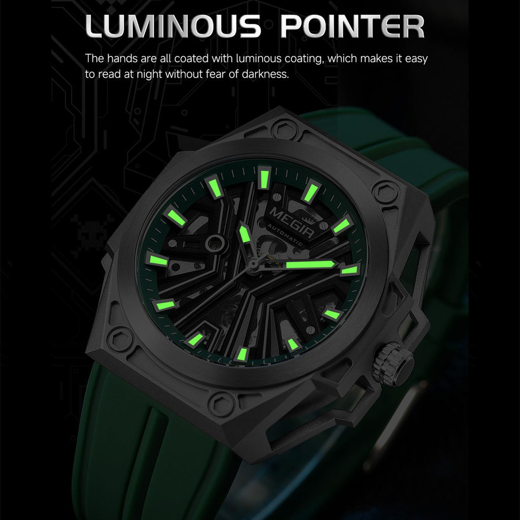 MEGIR Fashion Fully Automatic Mechanical Men's Watch Stainless Steel Case Sports Military Wristwatch Waterproof Watches Clock 8603-8