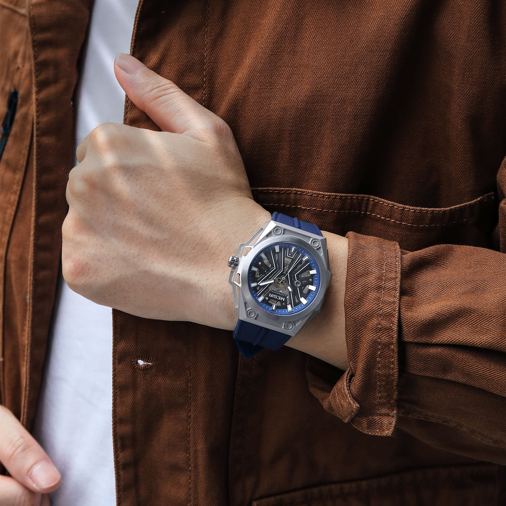 MEGIR Fashion Fully Automatic Mechanical Men's Watch Stainless Steel Case Sports Military Wristwatch Waterproof Watches Clock 8603-3