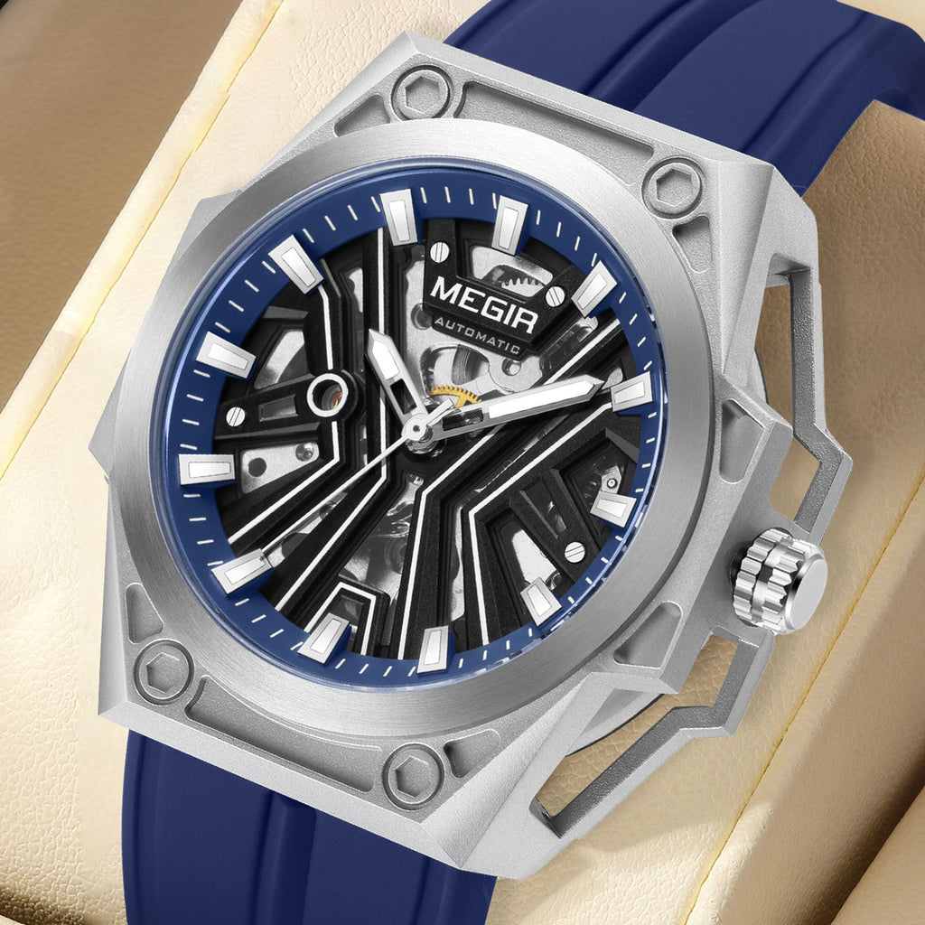 MEGIR Fashion Fully Automatic Mechanical Men's Watch Stainless Steel Case Sports Military Wristwatch Waterproof Watches Clock 8603-1
