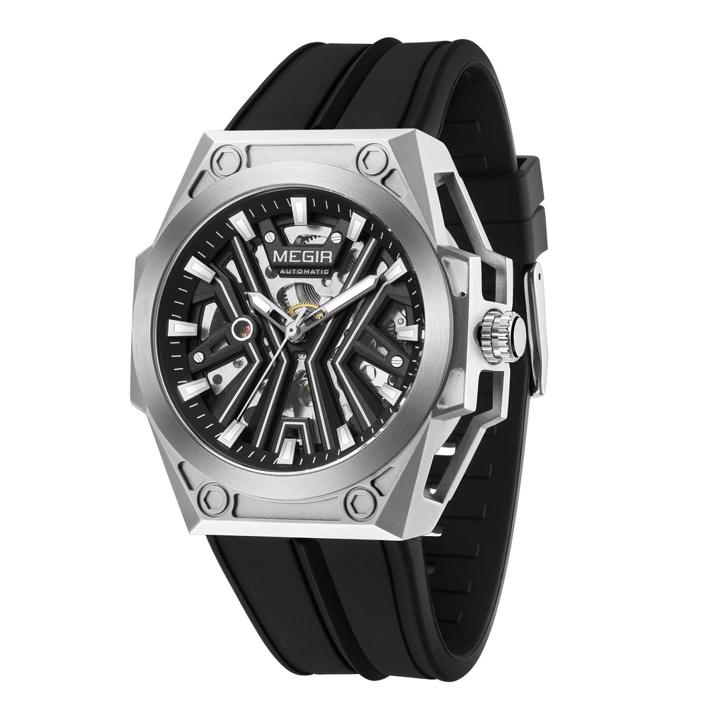 MEGIR Fashion Fully Automatic Mechanical Men's Watch Stainless Steel Case Sports Military Wristwatch Waterproof Watches Clock 8603-11