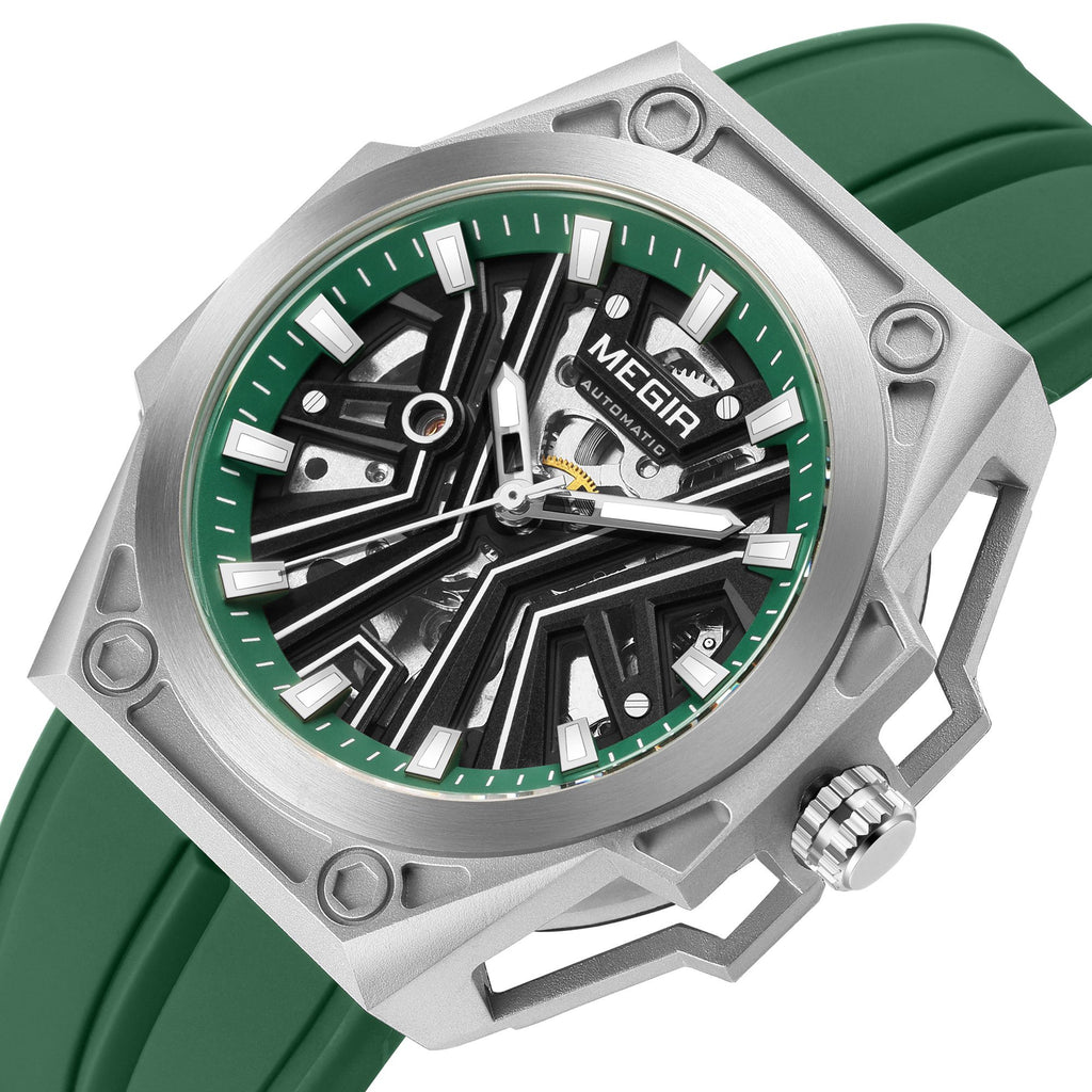 MEGIR Fashion Fully Automatic Mechanical Men's Watch Stainless Steel Case Sports Military Wristwatch Waterproof Watches Clock 8603-14