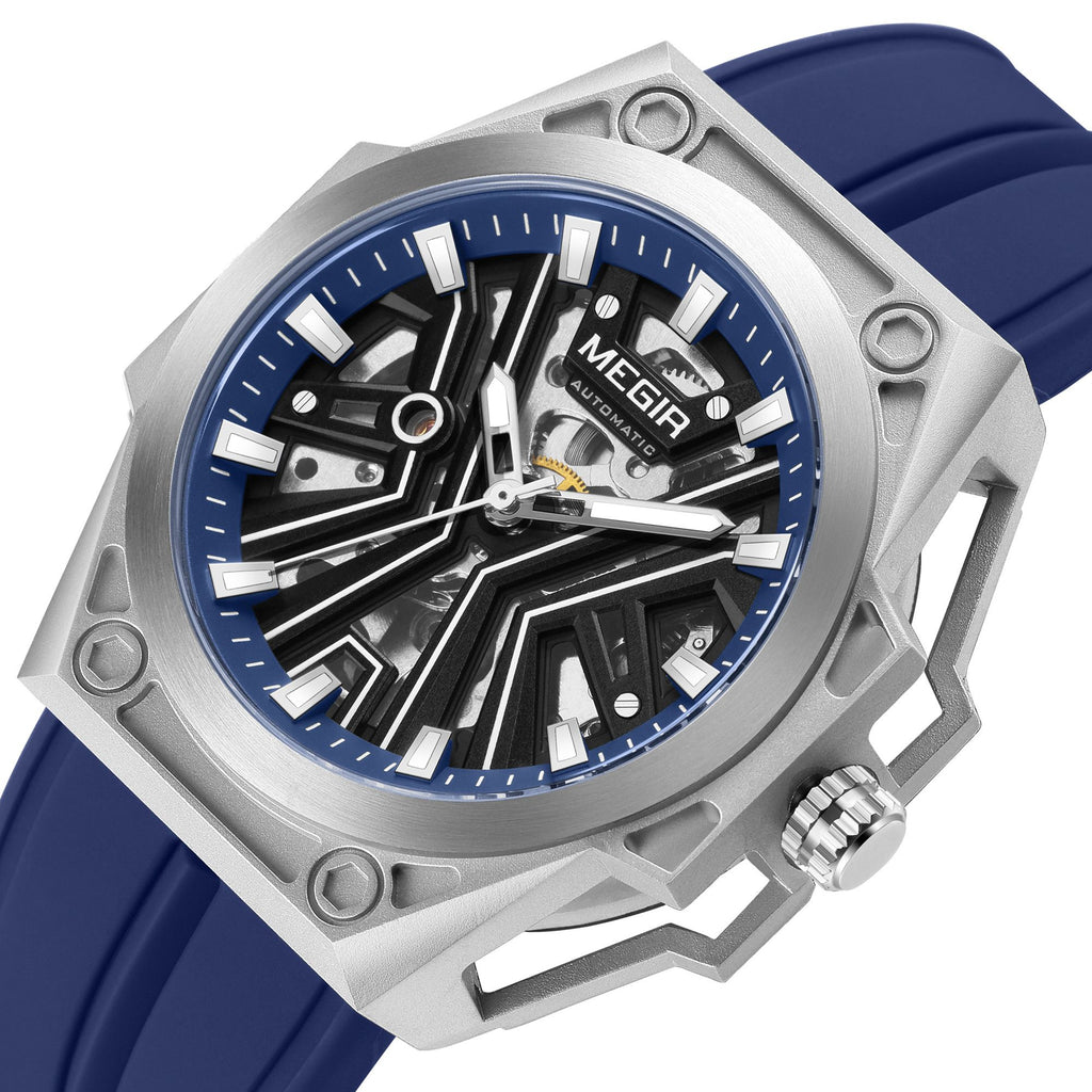 MEGIR Fashion Fully Automatic Mechanical Men's Watch Stainless Steel Case Sports Military Wristwatch Waterproof Watches Clock 8603-13