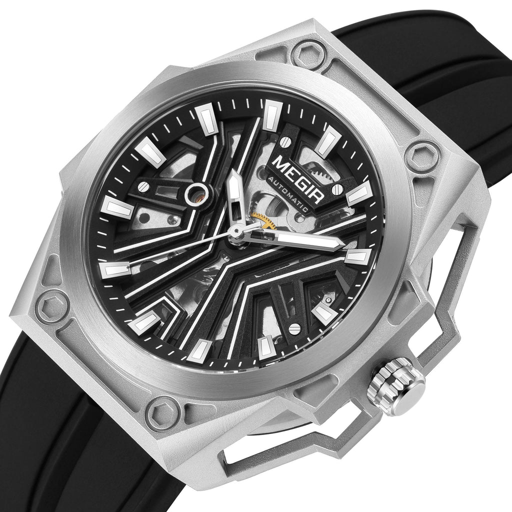 MEGIR Fashion Fully Automatic Mechanical Men's Watch Stainless Steel Case Sports Military Wristwatch Waterproof Watches Clock 8603-12