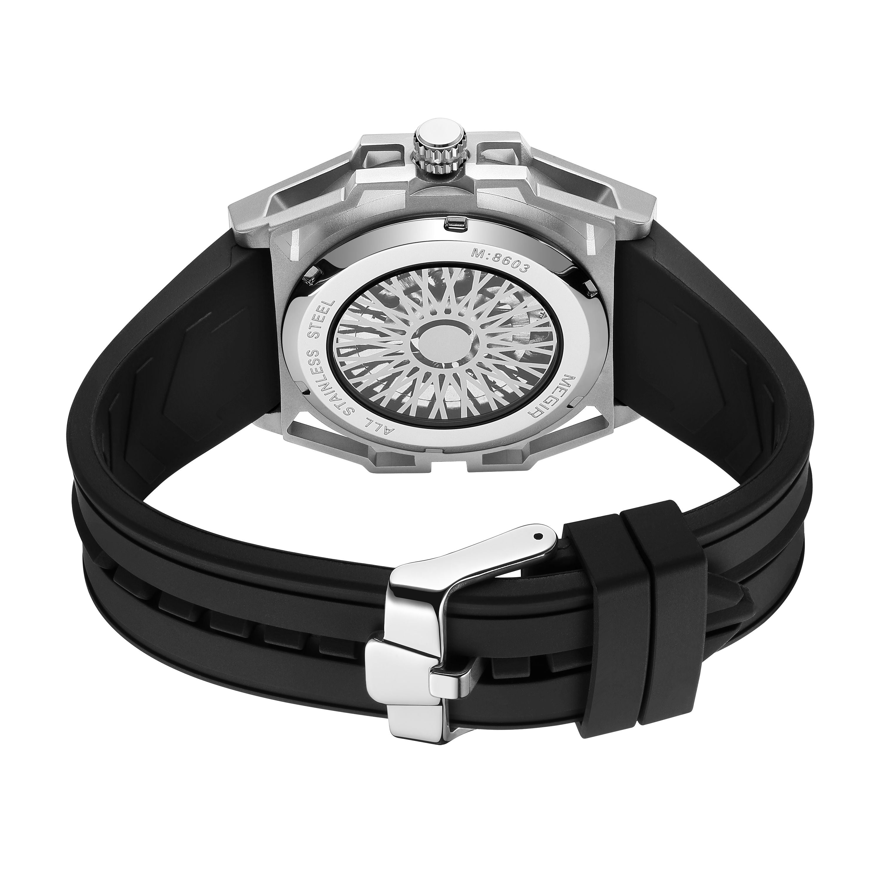 MEGIR Fashion Fully Automatic Mechanical Men's Watch Stainless Steel Case Sports Military Wristwatch Waterproof Watches Clock 8603-16