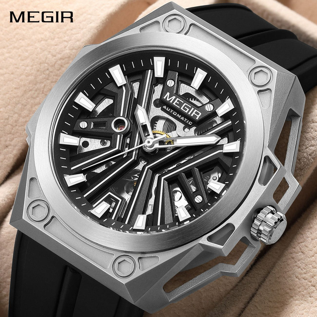 MEGIR Fashion Fully Automatic Mechanical Men's Watch Stainless Steel Case Sports Military Wristwatch Waterproof Watches Clock 8603-0