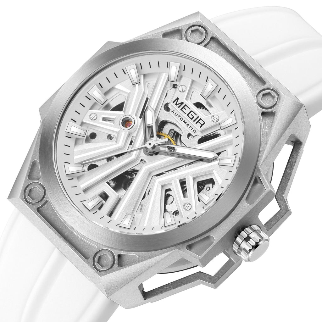 MEGIR Fashion Fully Automatic Mechanical Men's Watch Stainless Steel Case Sports Military Wristwatch Waterproof Watches Clock 8603-15