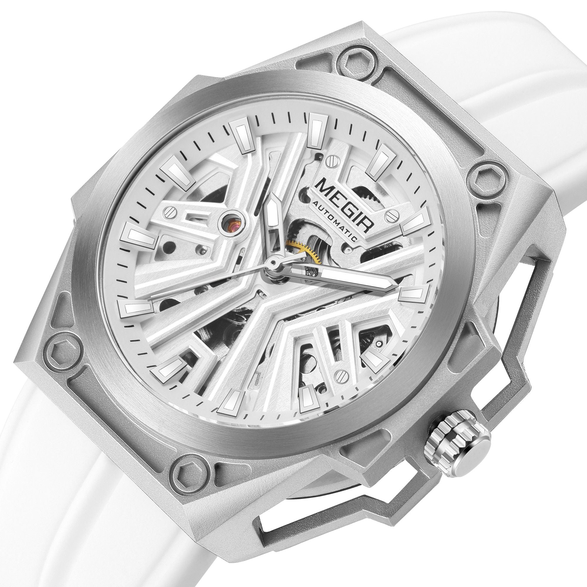 MEGIR Fashion Fully Automatic Mechanical Men's Watch Stainless Steel Case Sports Military Wristwatch Waterproof Watches Clock 8603-15