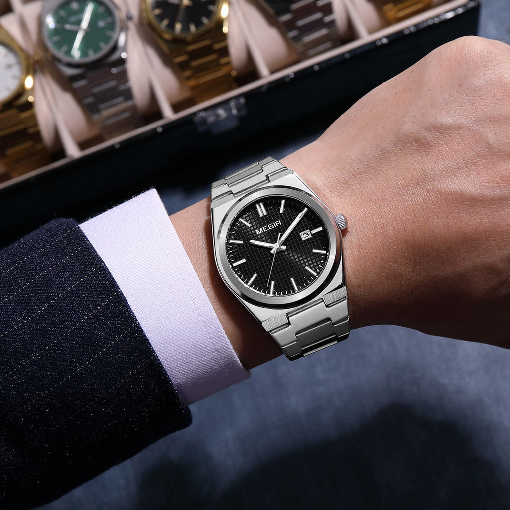 MEGIR Luxury Business Watches for Men Stainless Steel Strap Waterproof Calendar Male Quartz Wristwatch Clock Reloj Hombre 1086-1