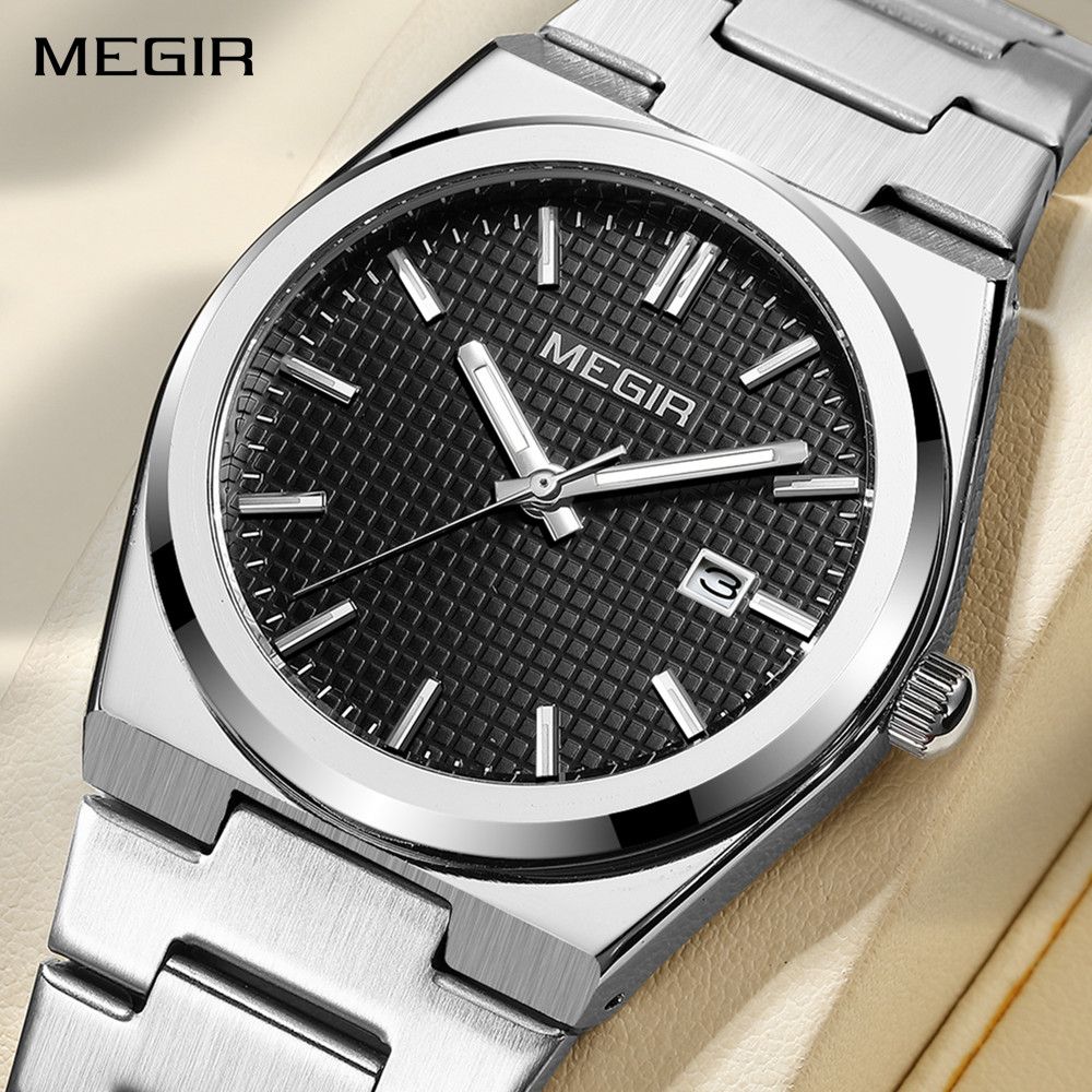 MEGIR Luxury Business Watches for Men Stainless Steel Strap Waterproof Calendar Male Quartz Wristwatch Clock Reloj Hombre 1086-0