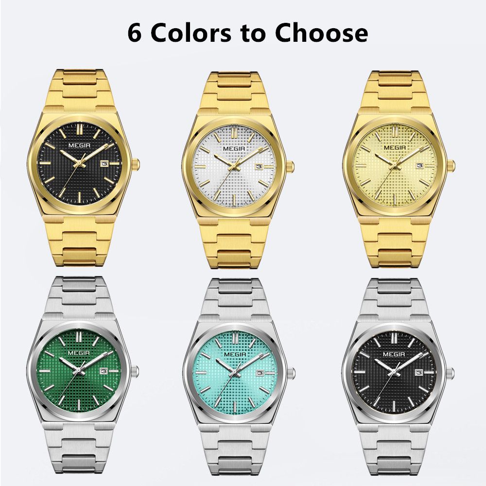MEGIR Luxury Business Watches for Men Stainless Steel Strap Waterproof Calendar Male Quartz Wristwatch Clock Reloj Hombre 1086-2