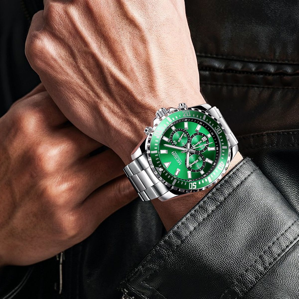 MEGIR Original Luxury Men Business Quartz Watch Stainless Steel Bracelet Chronograph Male Military Wristwatch Clock Relogio Masculino 2064-3