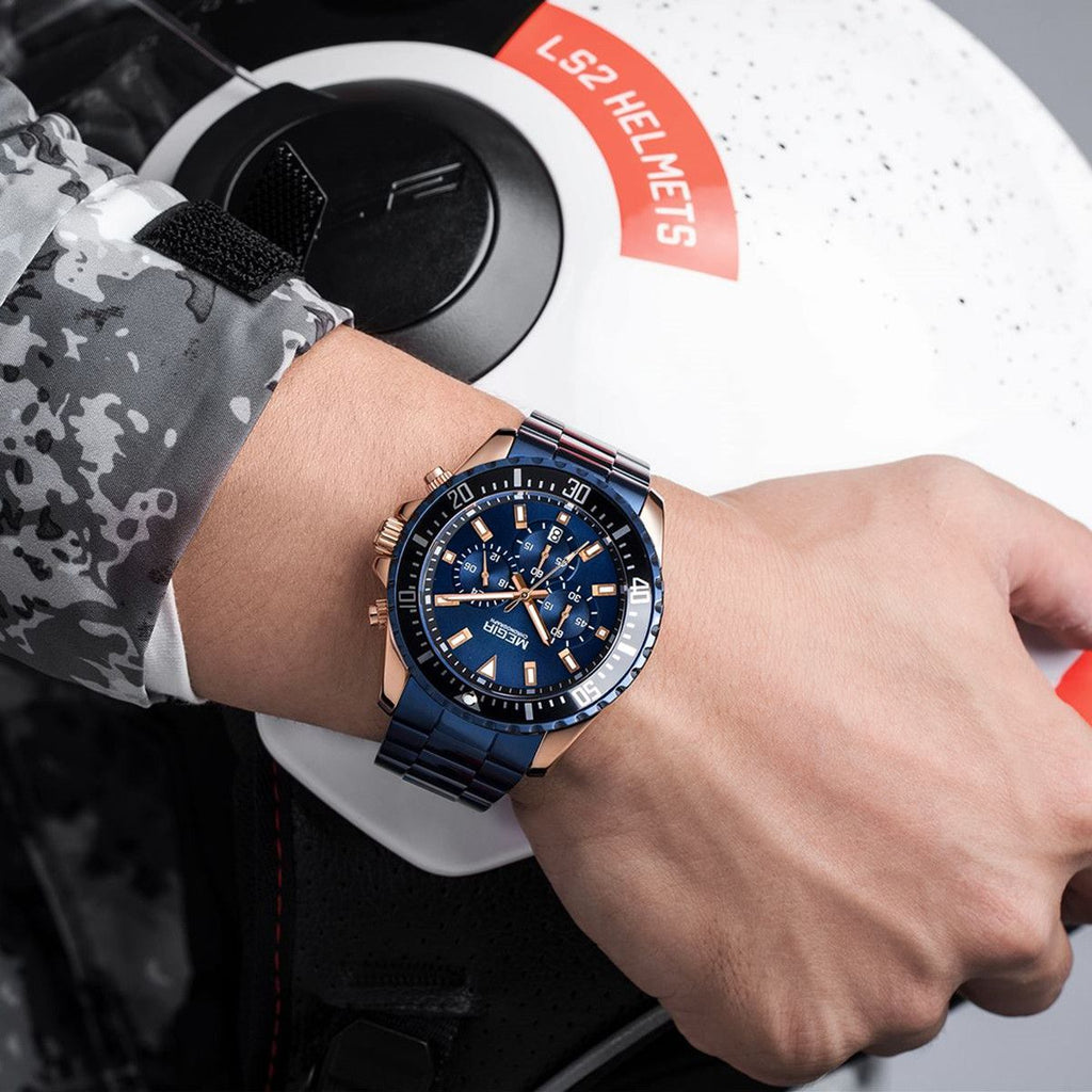 MEGIR Original Luxury Men Business Quartz Watch Stainless Steel Bracelet Chronograph Male Military Wristwatch Clock Relogio Masculino 2064-4