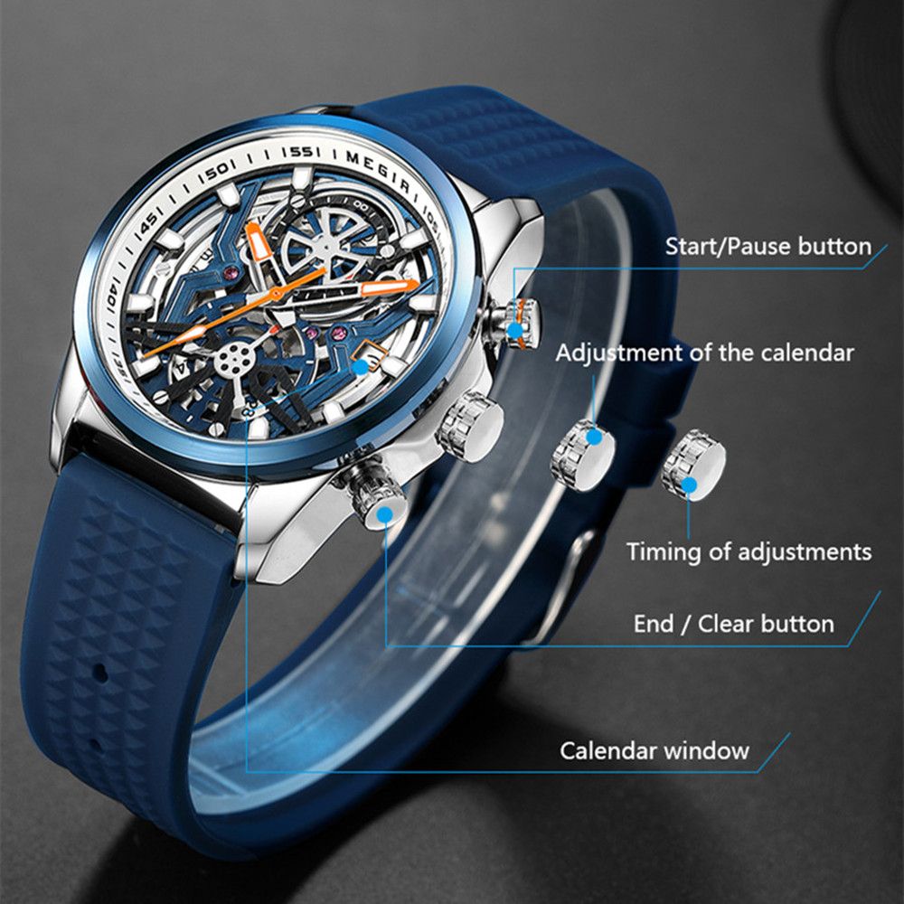 MEGIR Men's Watch Chronograph Fashion Quartz Wristwatch Waterproof Luminous Sports Military Watches Clock with Auto Date 2235-6