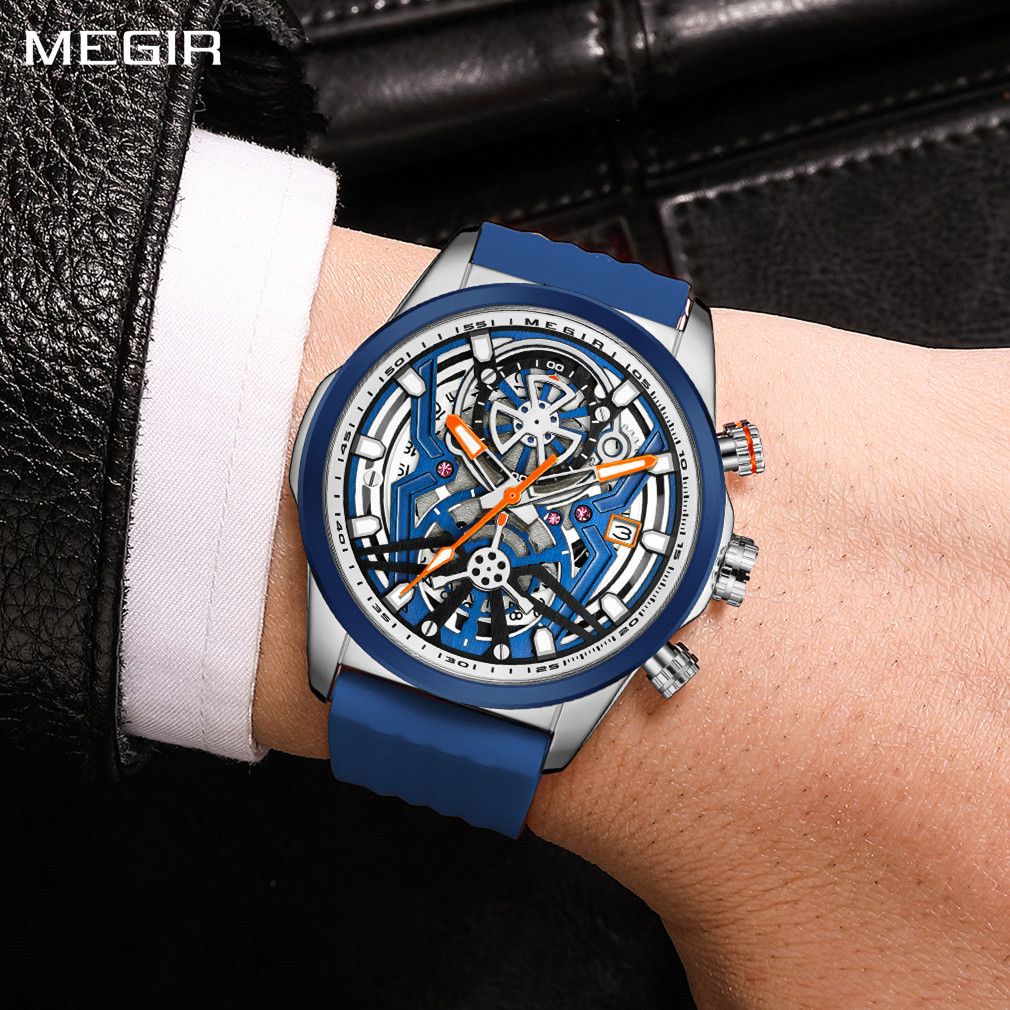 MEGIR Men's Watch Chronograph Fashion Quartz Wristwatch Waterproof Luminous Sports Military Watches Clock with Auto Date 2235-0