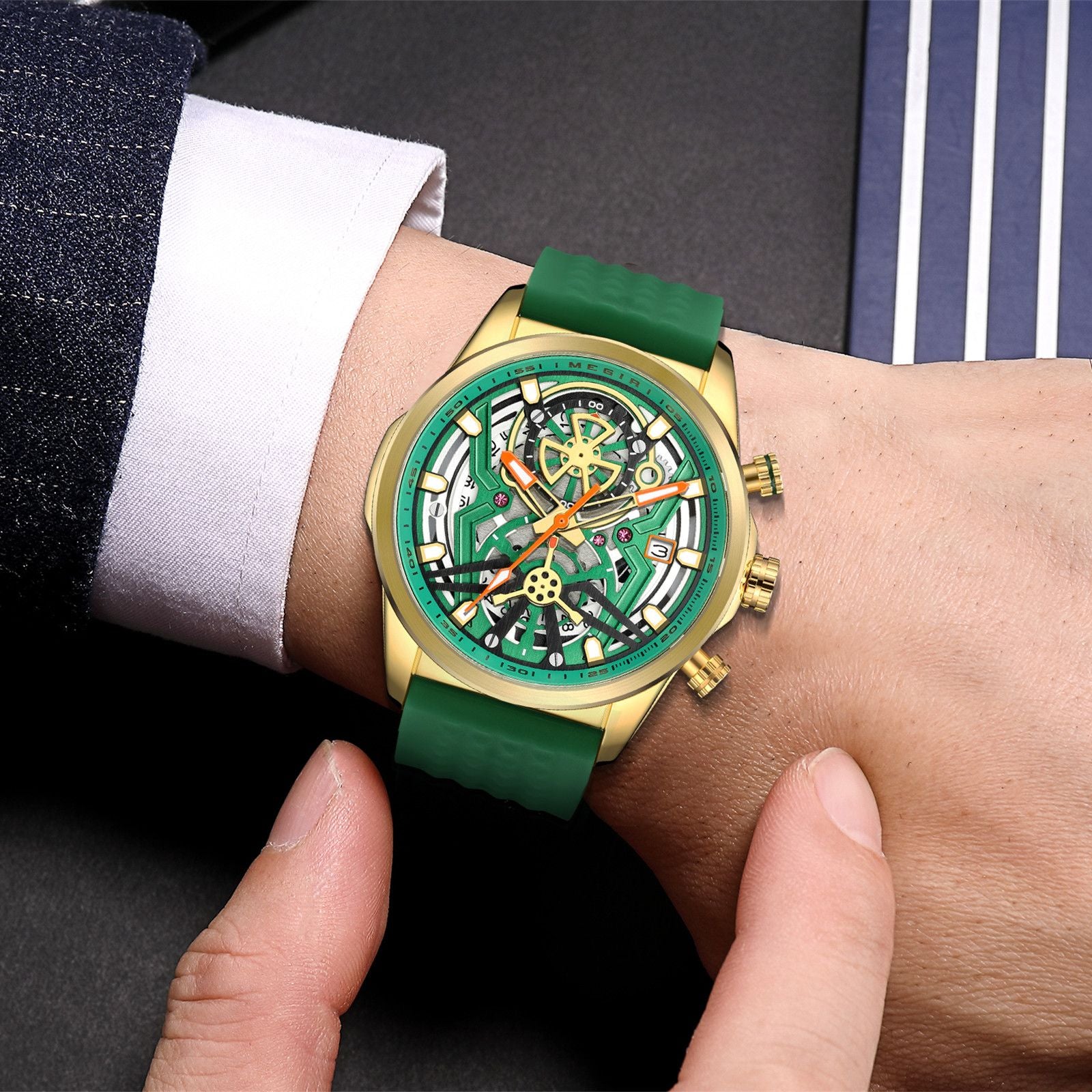 MEGIR Men's Watch Chronograph Fashion Quartz Wristwatch Waterproof Luminous Sports Military Watches Clock with Auto Date 2235-1