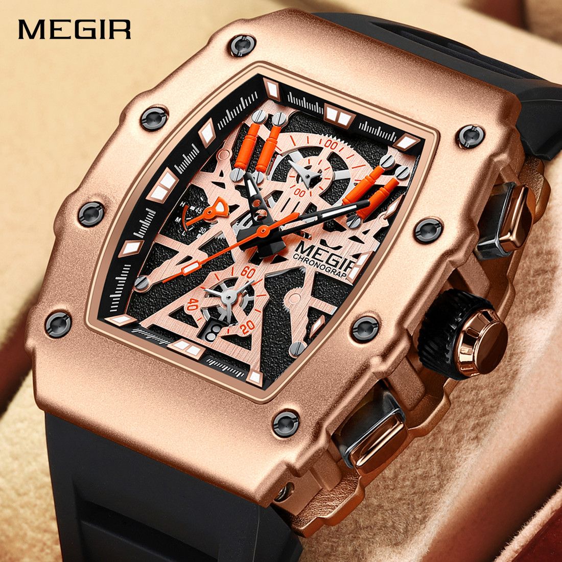 MEGIR Luxury Outdoor Sport Wristwatch for Men Silicone Waterproof Watches Quartz Military Watch Male Clock Chronograph 2218-0