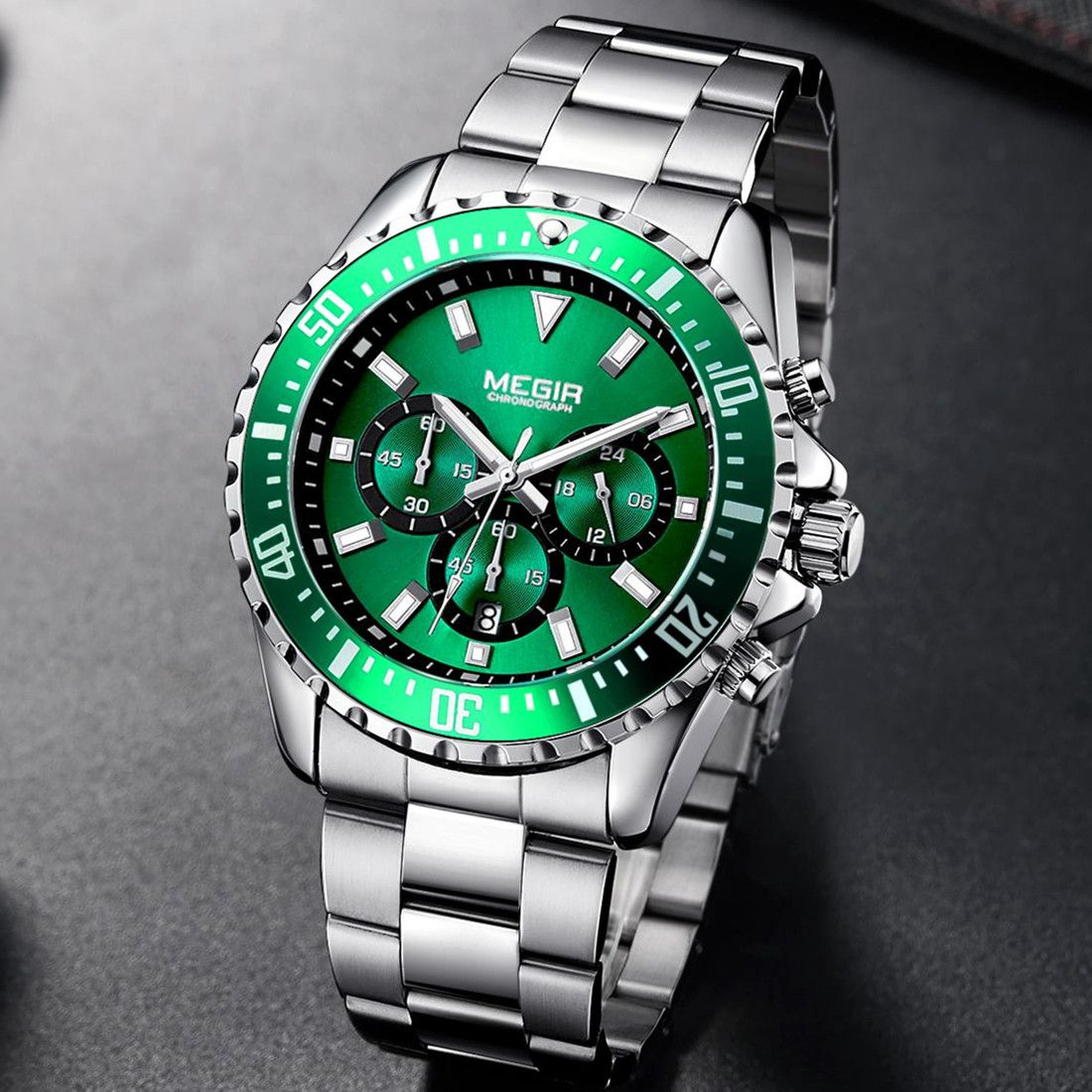 MEGIR Original Luxury Men Business Quartz Watch Stainless Steel Bracelet Chronograph Male Military Wristwatch Clock Relogio Masculino 2064-5