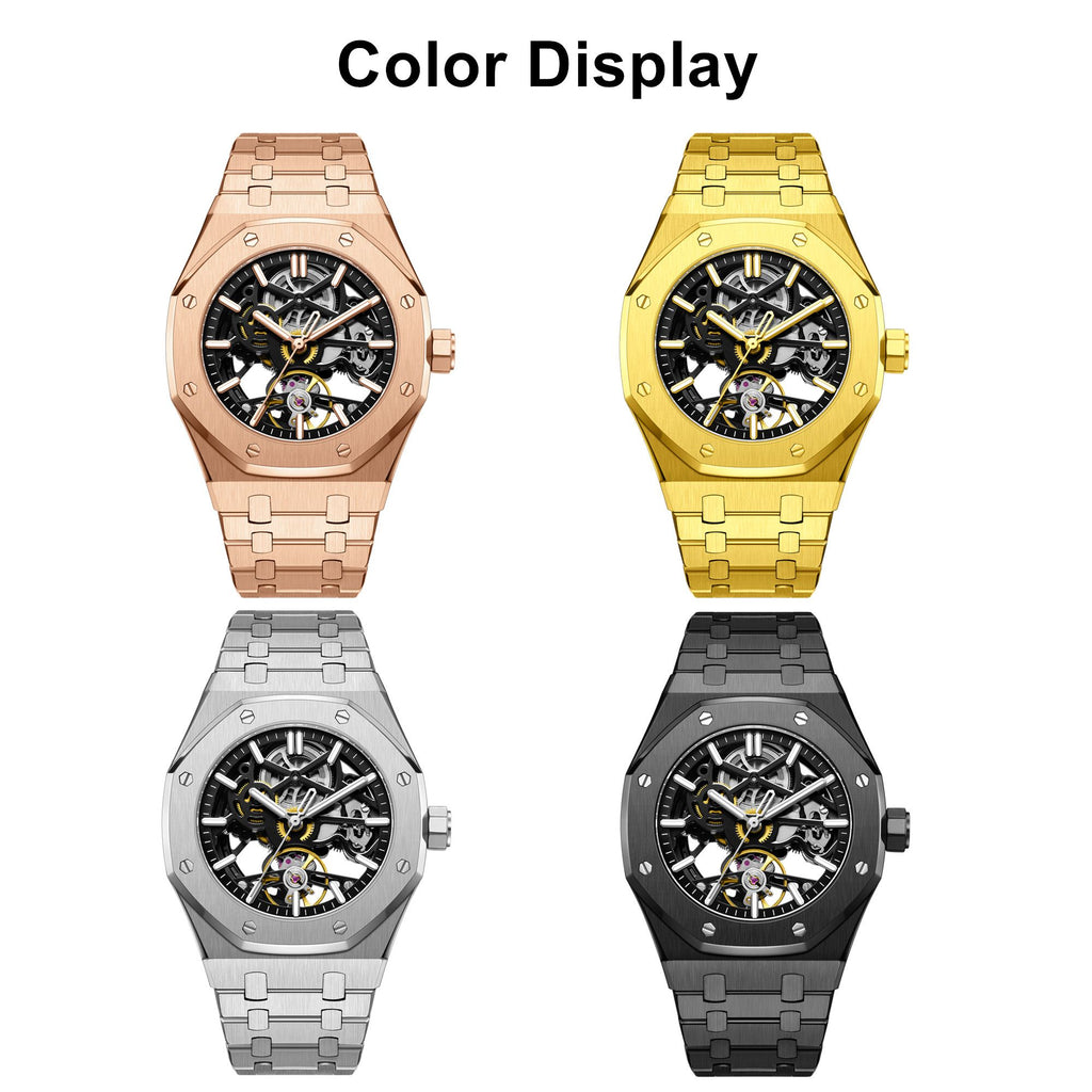 MEGIR Luxury Mechanical Watch for Men Waterproof Automatic Movement Holllow Dial Men's Wrist Watches Stainless Steel 9005-4-7