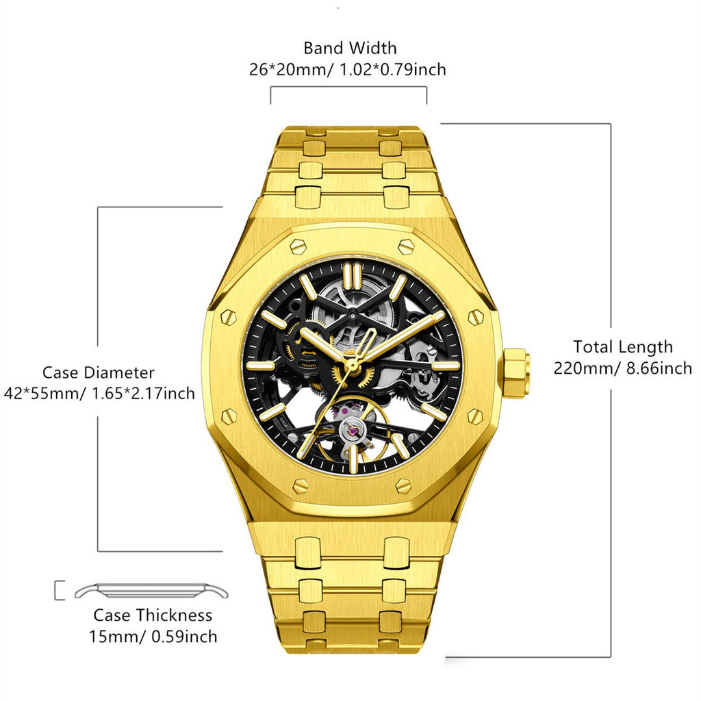 MEGIR Luxury Mechanical Watch for Men Waterproof Automatic Movement Holllow Dial Men's Wrist Watches Stainless Steel 9005-4-8