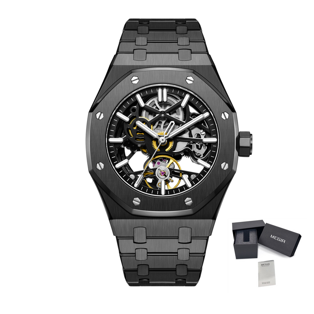 MEGIR Luxury Mechanical Watch for Men Waterproof Automatic Movement Holllow Dial Men's Wrist Watches Stainless Steel 9005-4-13