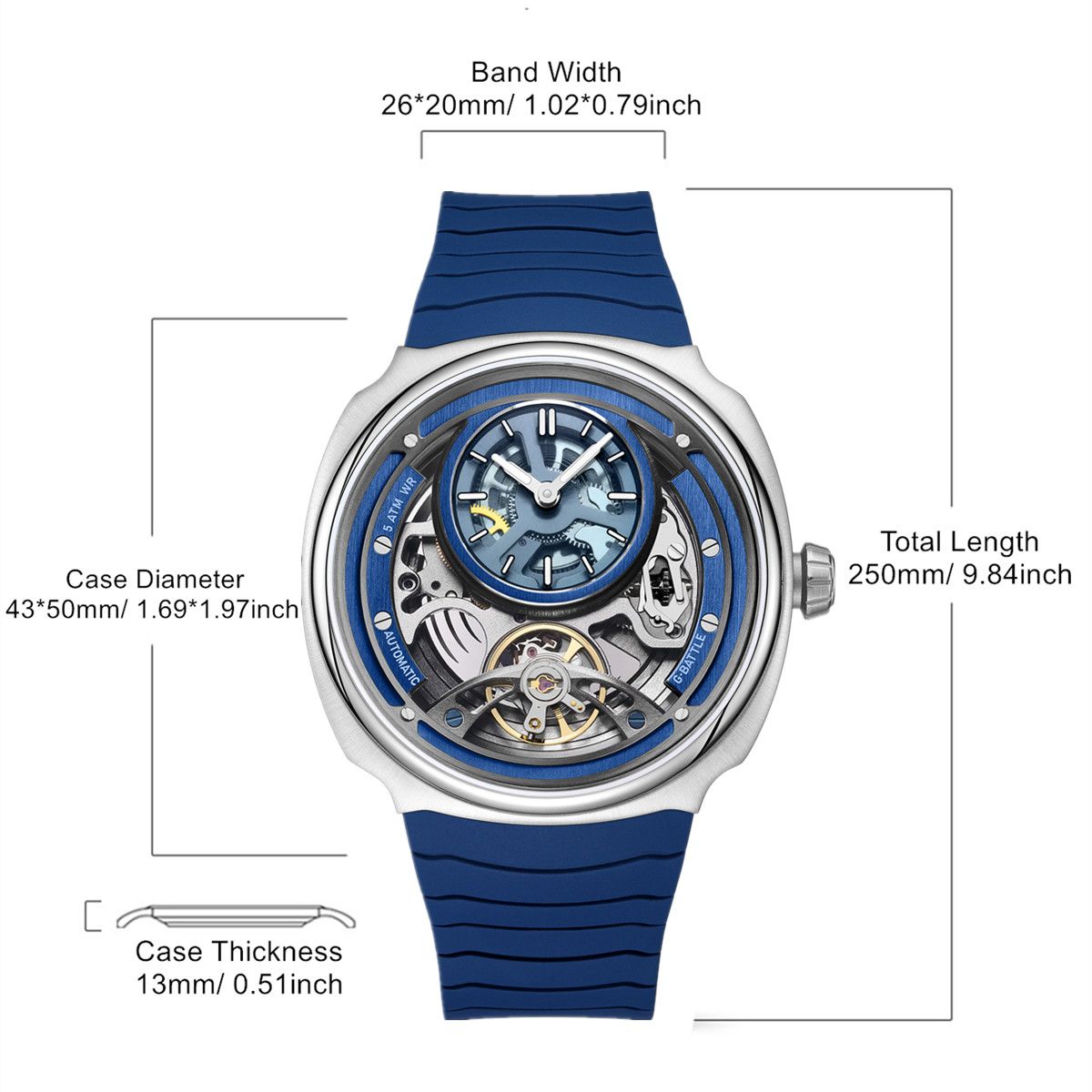 MEGIR Fashion Skeleton Men's Mechanical Watches 3ATM Waterproof Luminous Silicone Automatic Movement Sport Wrist Watch Reloj Hombre 2259-4