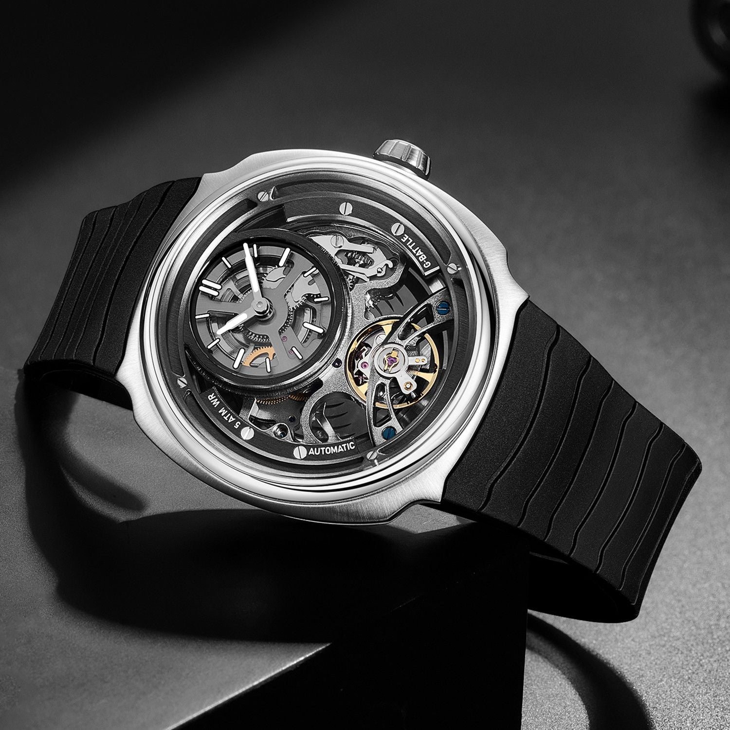 MEGIR Fashion Skeleton Men's Mechanical Watches 3ATM Waterproof Luminous Silicone Automatic Movement Sport Wrist Watch Reloj Hombre 2259-6