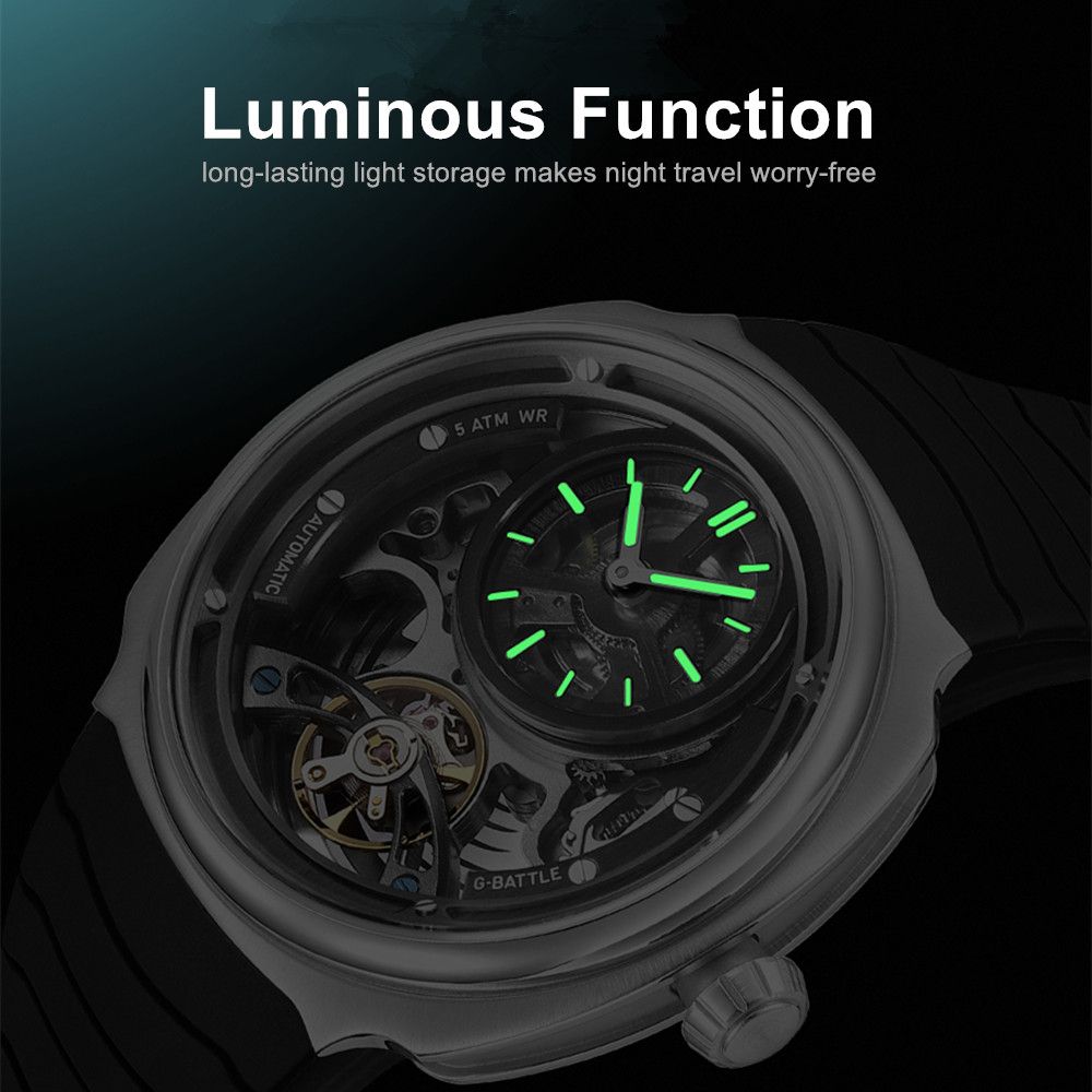 MEGIR Fashion Skeleton Men's Mechanical Watches 3ATM Waterproof Luminous Silicone Automatic Movement Sport Wrist Watch Reloj Hombre 2259-2