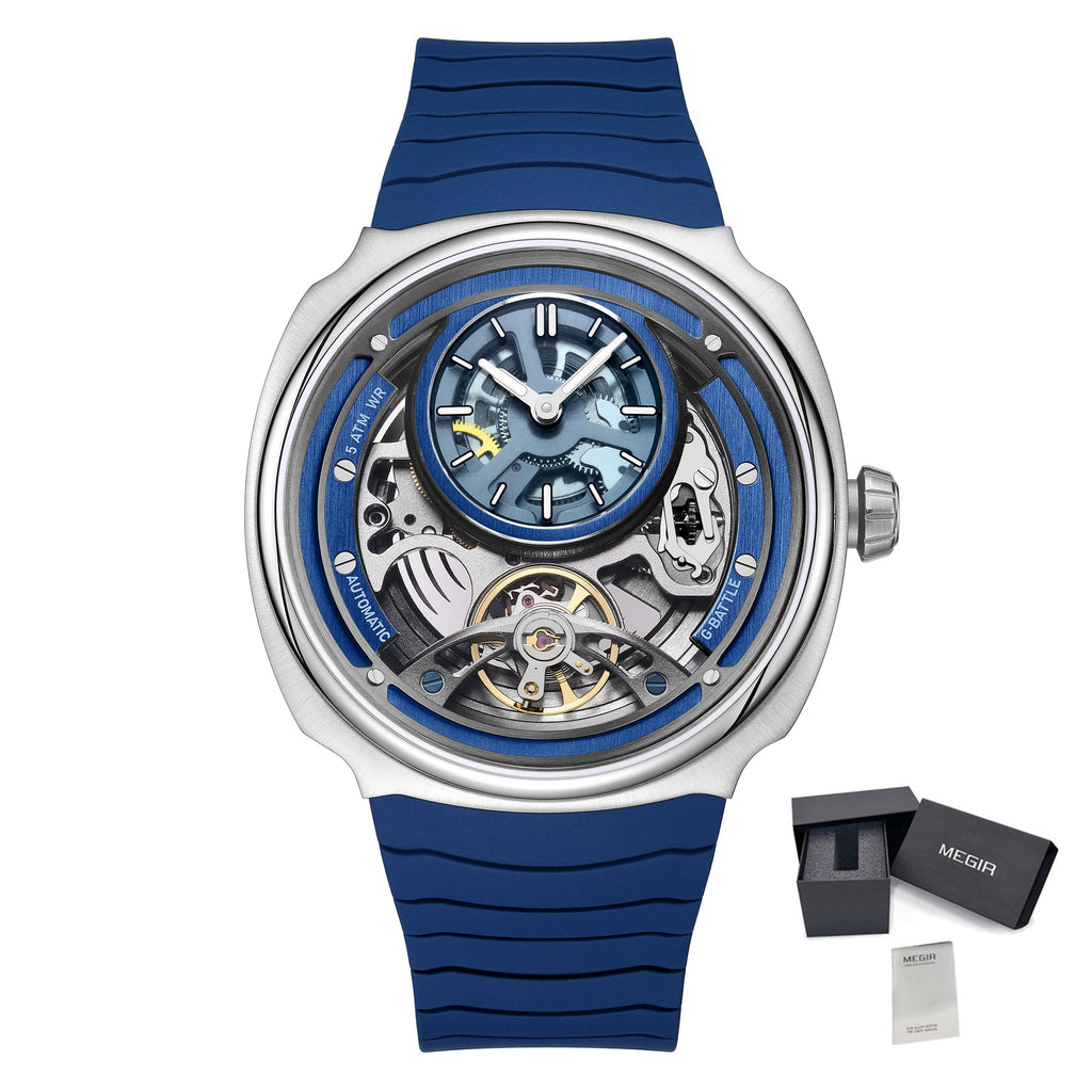 MEGIR Fashion Skeleton Men's Mechanical Watches 3ATM Waterproof Luminous Silicone Automatic Movement Sport Wrist Watch Reloj Hombre 2259-11