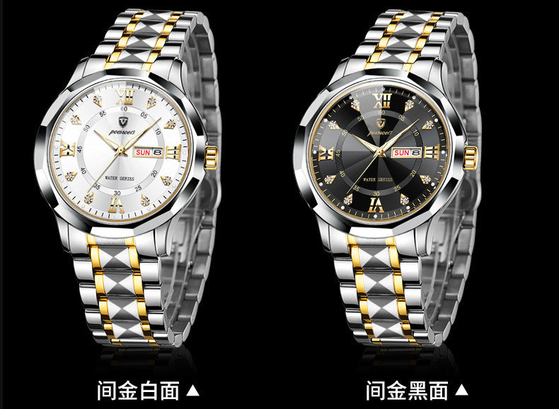 FOURRON brand imitation mechanical hollow-out transparent men's watch butterfly buckle steel belt luminous waterproof calendar Diamond
