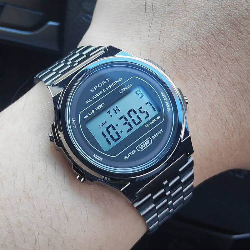 Explosive ultra-thin LED electronic watch WR F92W steel band A159 new round fashion watch multi-function electronic watch