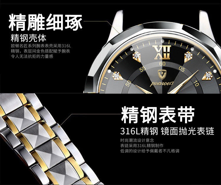 FOURRON brand imitation mechanical hollow-out transparent men's watch butterfly buckle steel belt luminous waterproof calendar Diamond