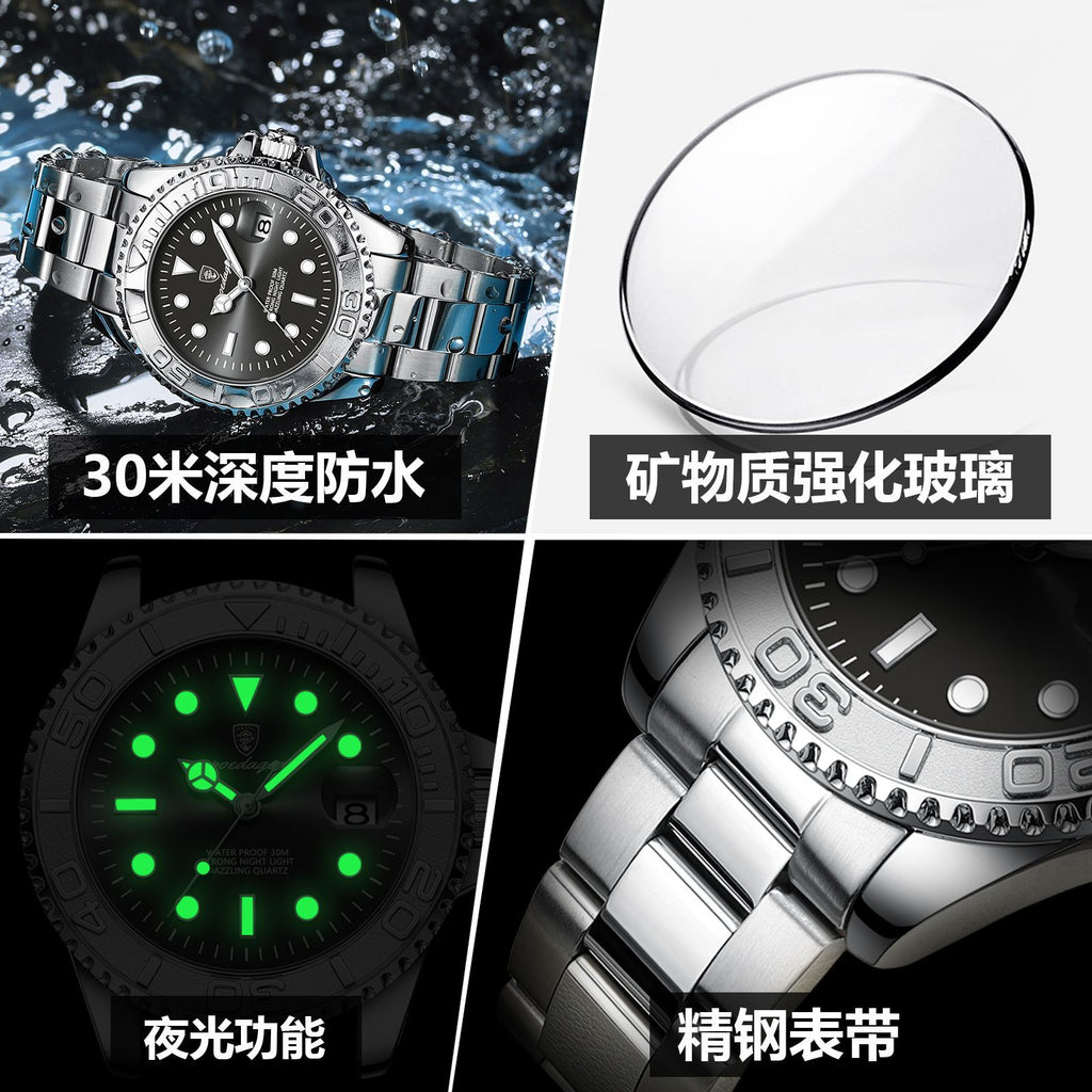 Swiss brand new waterproof luminous men's watch fashion quartz watch live foreign trade explosions a generation of hair