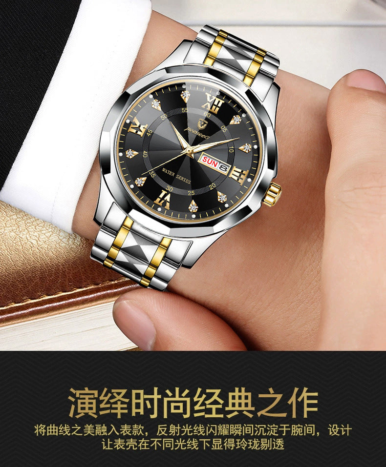 FOURRON brand imitation mechanical hollow-out transparent men's watch butterfly buckle steel belt luminous waterproof calendar Diamond