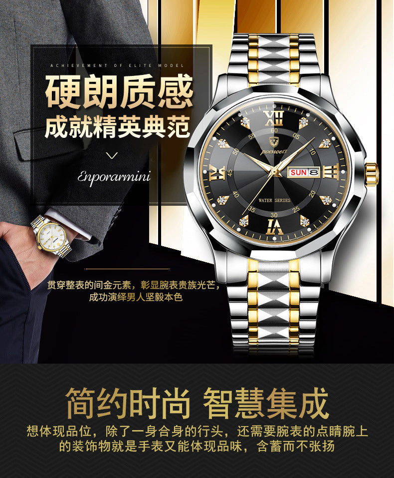 FOURRON brand imitation mechanical hollow-out transparent men's watch butterfly buckle steel belt luminous waterproof calendar Diamond