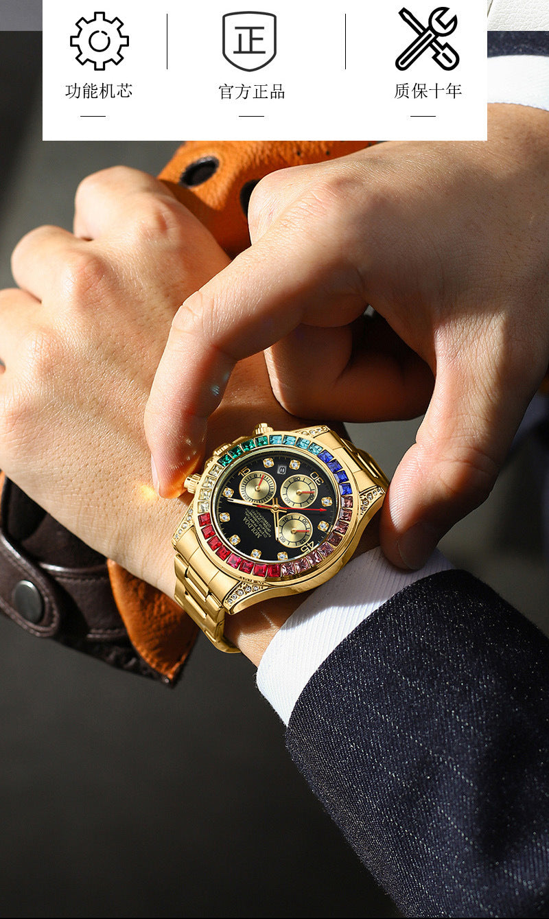 New Product Rainbow Di Same Style Watch Men's Three-Eye Six-Pin Multi-Functional Business Quartz Watch Men's Watch Dropshipping