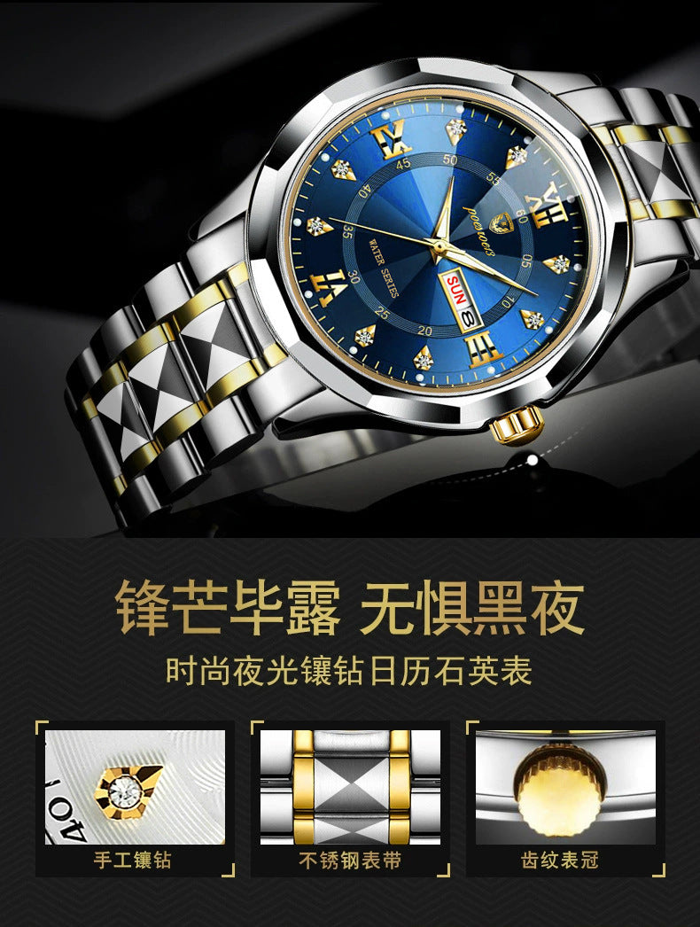 FOURRON brand imitation mechanical hollow-out transparent men's watch butterfly buckle steel belt luminous waterproof calendar Diamond