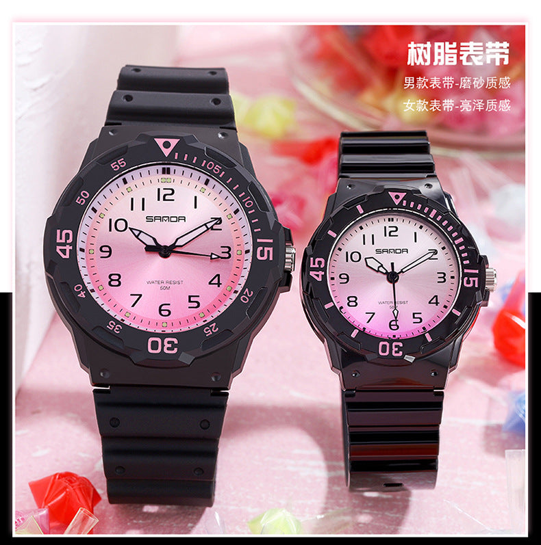 Sanda Watch Fashion All-match Small Fresh Men's and Women's Couple Watch Middle School Students' Simple Waterproof Luminous Quartz Watch