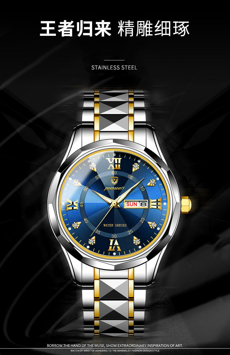FOURRON brand imitation mechanical hollow-out transparent men's watch butterfly buckle steel belt luminous waterproof calendar Diamond