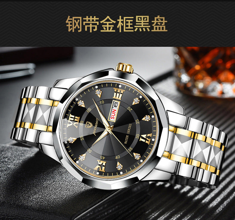 FOURRON brand imitation mechanical hollow-out transparent men's watch butterfly buckle steel belt luminous waterproof calendar Diamond