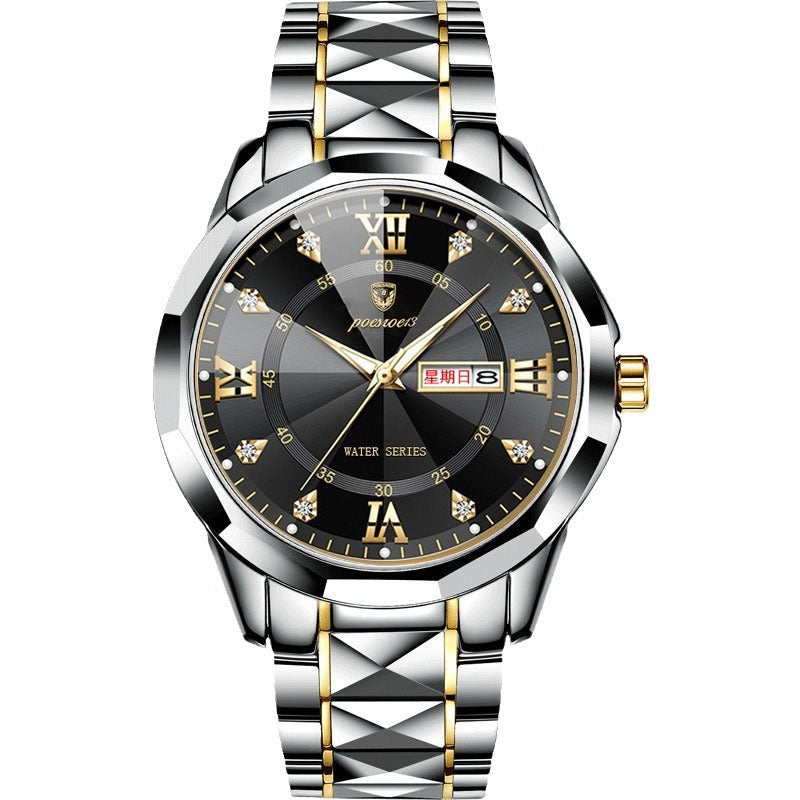 FOURRON brand imitation mechanical hollow-out transparent men's watch butterfly buckle steel belt luminous waterproof calendar Diamond