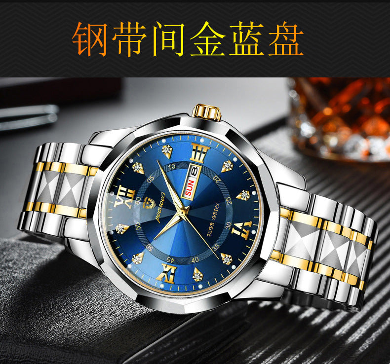 FOURRON brand imitation mechanical hollow-out transparent men's watch butterfly buckle steel belt luminous waterproof calendar Diamond