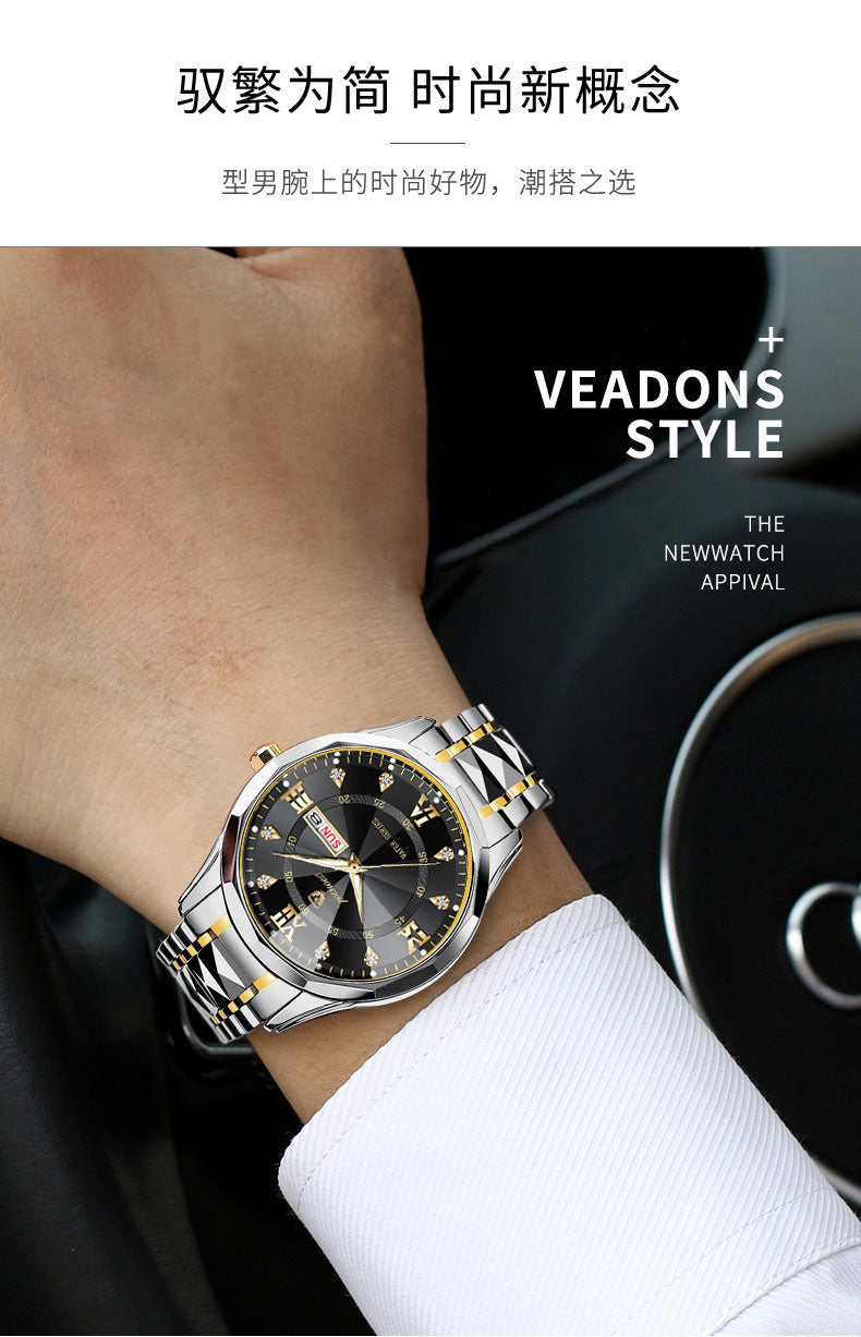 FOURRON brand imitation mechanical hollow-out transparent men's watch butterfly buckle steel belt luminous waterproof calendar Diamond