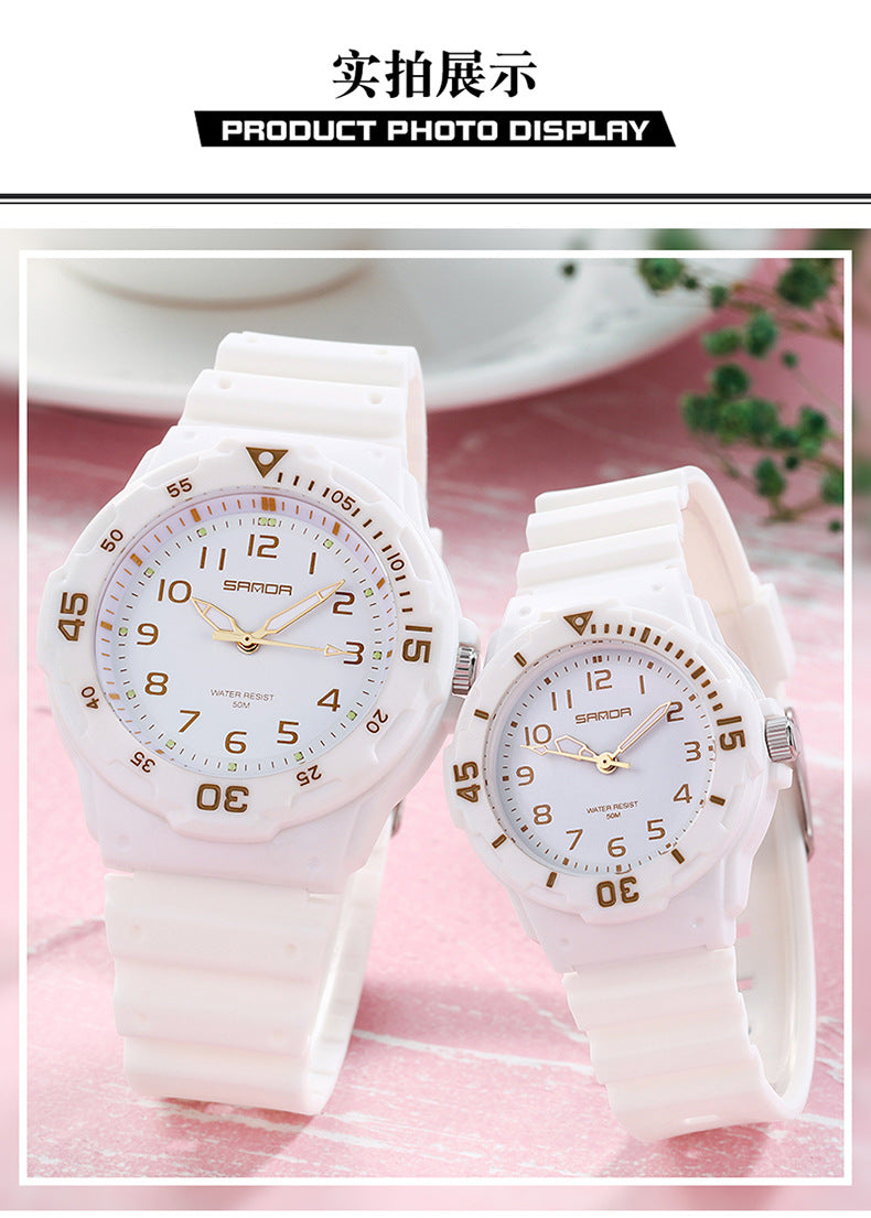 Sanda Watch Fashion All-match Small Fresh Men's and Women's Couple Watch Middle School Students' Simple Waterproof Luminous Quartz Watch